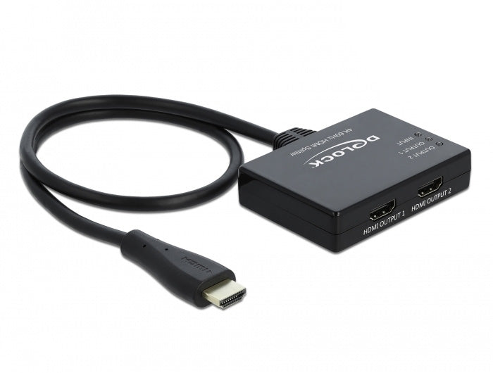 DeLOCK 87747 HDMI Splitter HDMI zu 2× HDMI – 4K (3840 × 2160) @ 60 Hz, 2× HDMI, 0,6 m, HDCP, Passiv, Schwarz