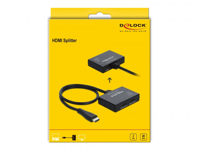 DeLOCK 87747 HDMI Splitter HDMI zu 2× HDMI – 4K (3840 × 2160) @ 60 Hz, 2× HDMI, 0,6 m, HDCP, Passiv, Schwarz