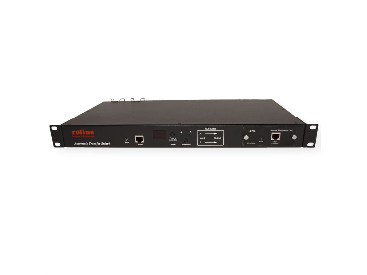 ROLINE Rack ATS (Automatischer Transferschalter) – 220–240 V, 2× C20 IN, 6× C13 + 2× C19 OUT, 1U – Schwarz