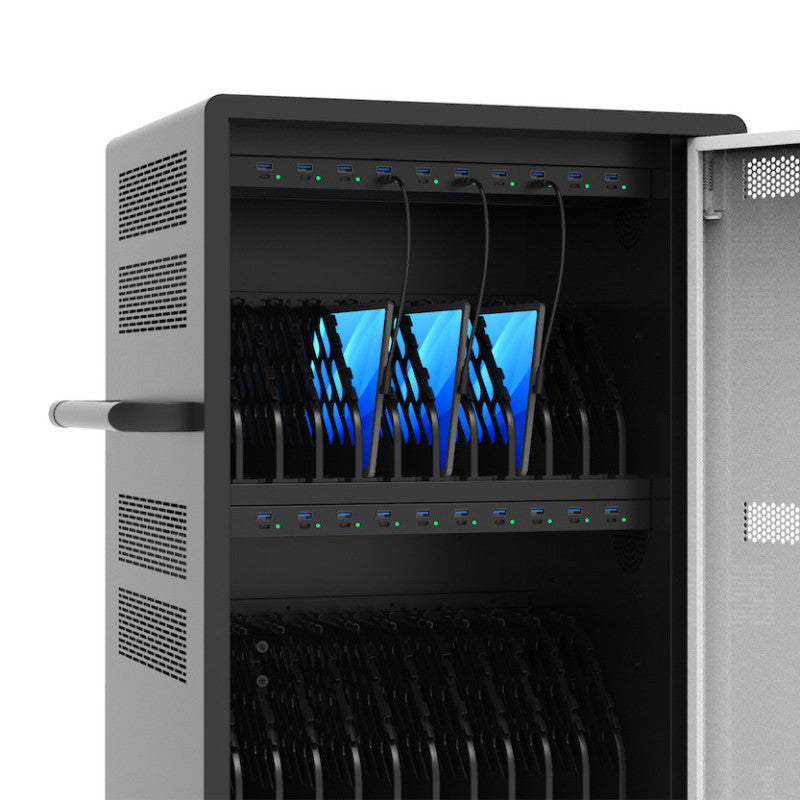 Port Designs Lade-/Aufbewahrungsschrank – für 30 Geräte – USB-C/USB-A, abschliessbar – Schwarz/Weiss