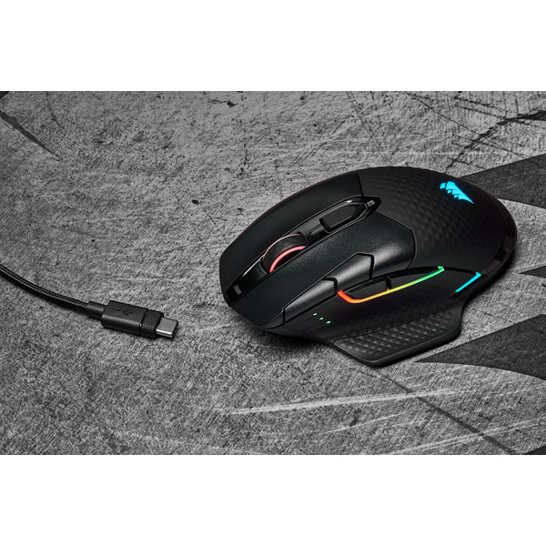 Corsair DARK CORE RGB PRO Gaming-Maus – kabellos, für Rechtshänder, programmierbar, RGB-Beleuchtung, schwarz