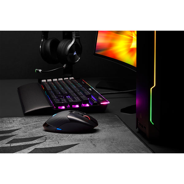 Corsair DARK CORE RGB PRO Gaming-Maus – kabellos, für Rechtshänder, programmierbar, RGB-Beleuchtung, schwarz