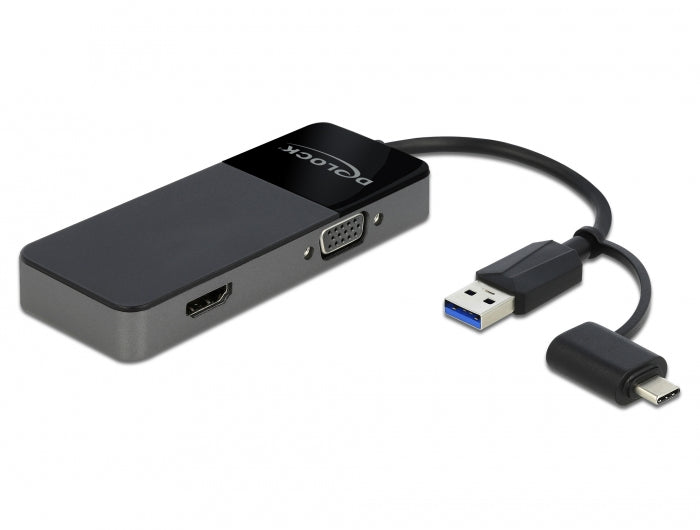 DeLOCK 64085 Adapter USB-A zu HDMI/VGA – USB 3.2 Gen 1 (5 Gbit/s), 0,12 m, für Windows/macOS