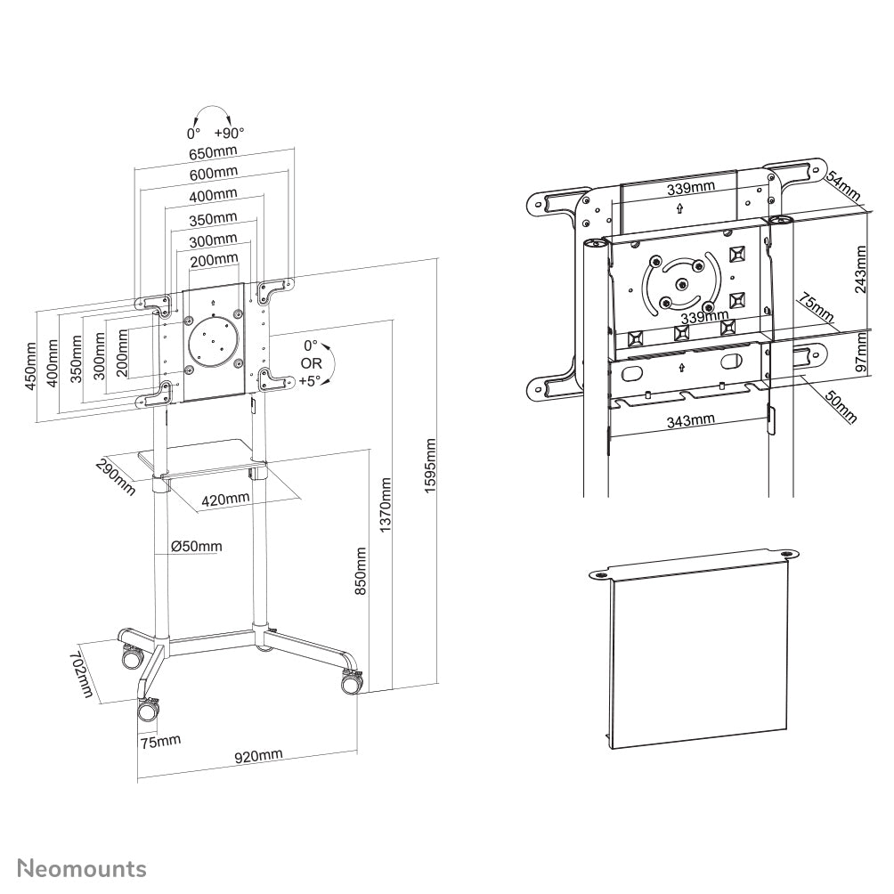 Neomounts NS-M1250WHITE – Displayständer, drehbar, für 37–70" Bildschirme, bis 70 kg, weiss