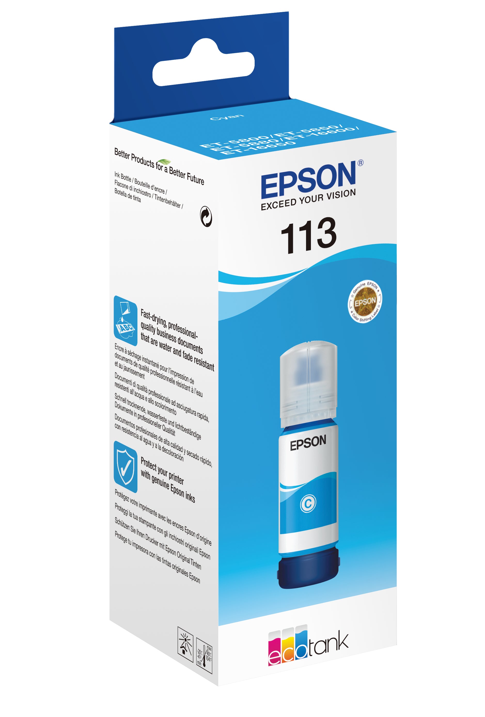 Epson 113 Cyan Tintenpatrone (Original) – 6'000 Seiten – für EcoTank ET-5880/ET-5850/ET-5800 – T06B240