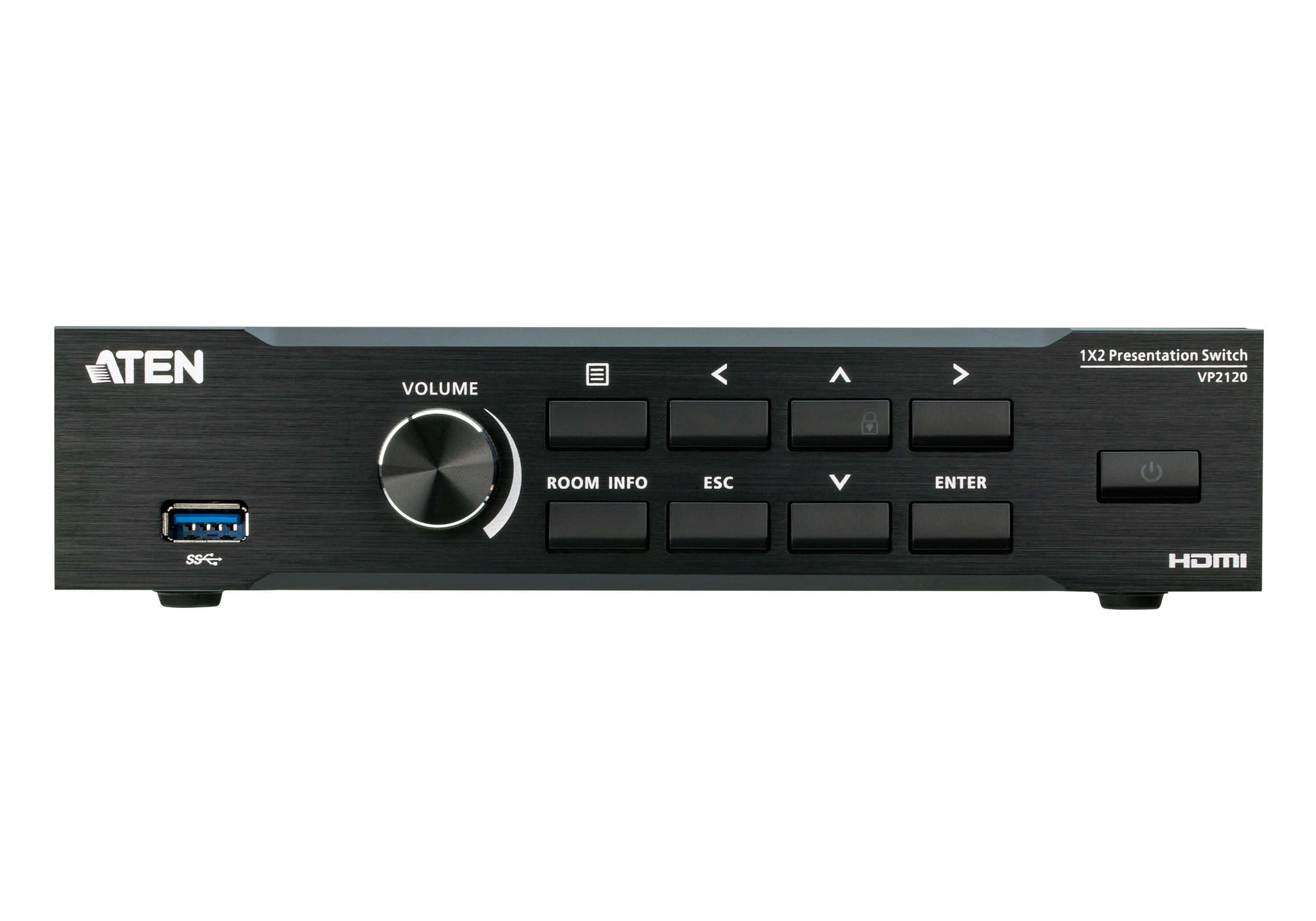ATEN VP2120-AT-G – Switch – WUXGA (1920×1200), 1× HDMI-in/2× HDMI-out, USB Typ-A, RJ-45 – Schwarz, Metall