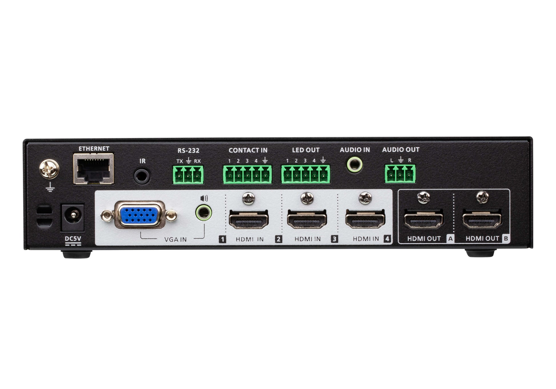 ATEN VP1420-AT-G – Video-Umschalter – 4× Eingänge (3× HDMI, 1× VGA), 2× HDMI-Ausgänge, 4K UHD – Schwarz