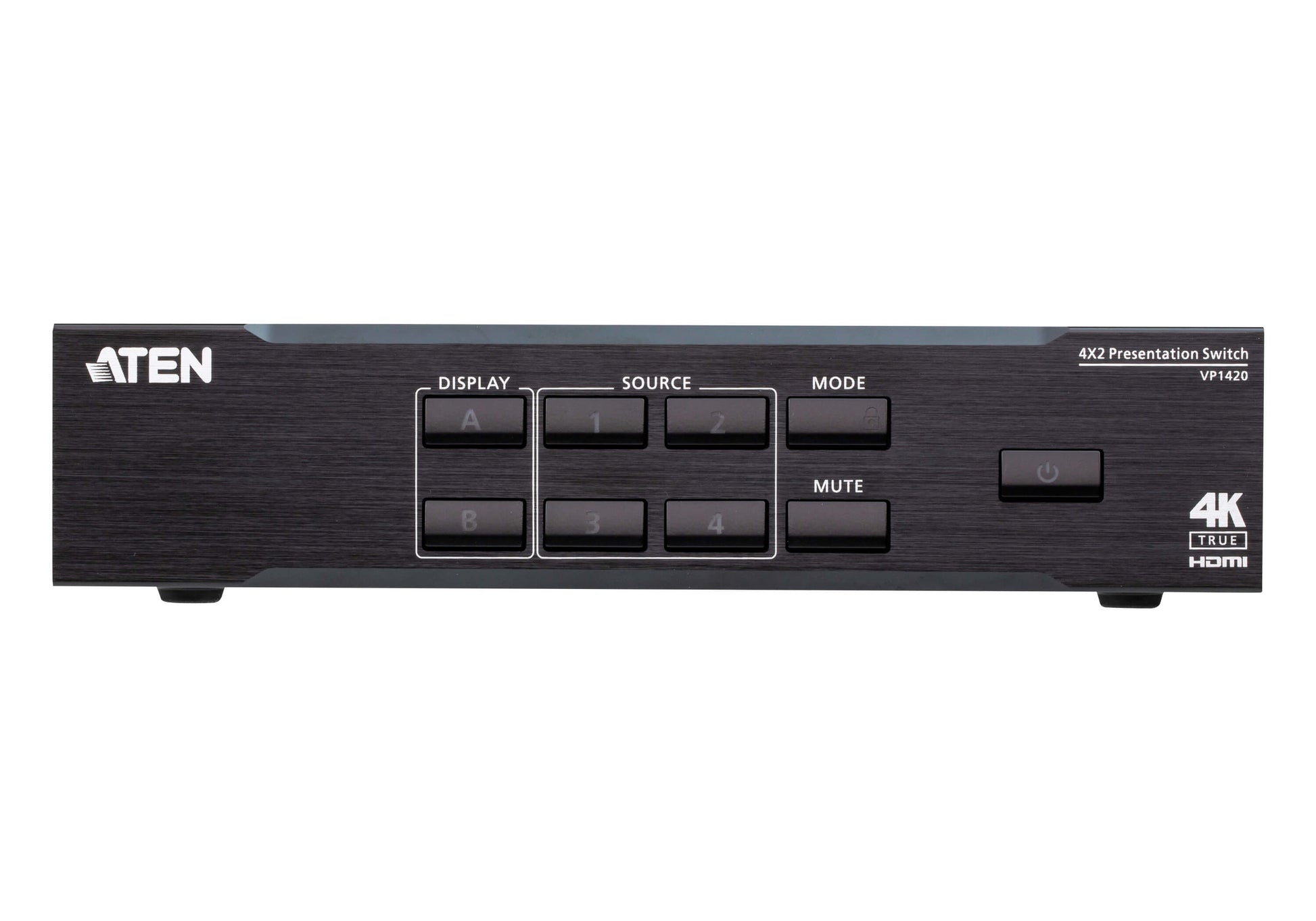 ATEN VP1420-AT-G – Video-Umschalter – 4× Eingänge (3× HDMI, 1× VGA), 2× HDMI-Ausgänge, 4K UHD – Schwarz