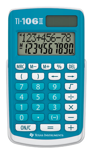 Texas Instruments Taschenrechner TI-106II – 10-stellig – Solar/Batterie – Blau/Weiss