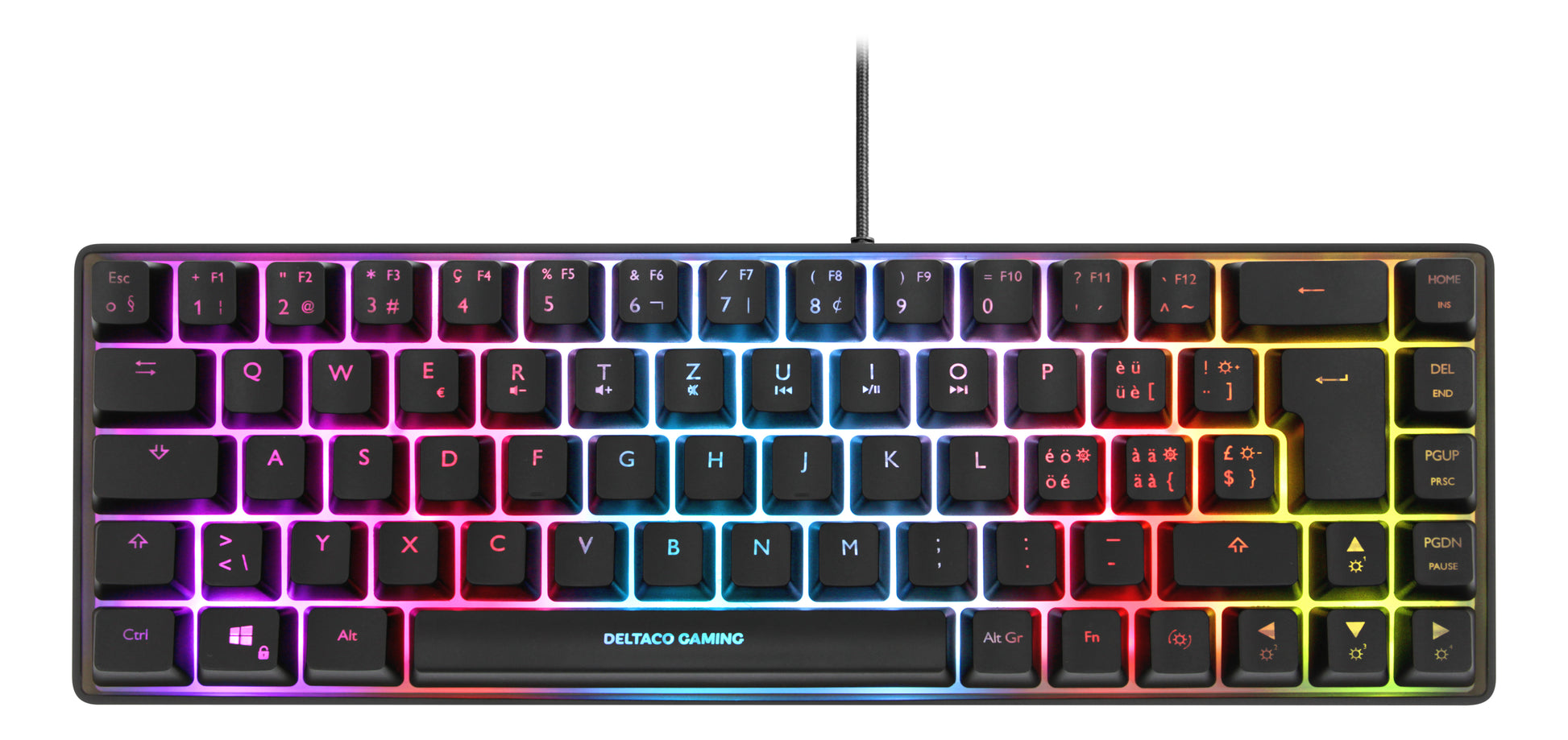 Deltaco Gaming GAM-158-CH – Gaming-Tastatur 60% – Membran, RGB – USB-A kabelgebunden – QWERTZ (CH)