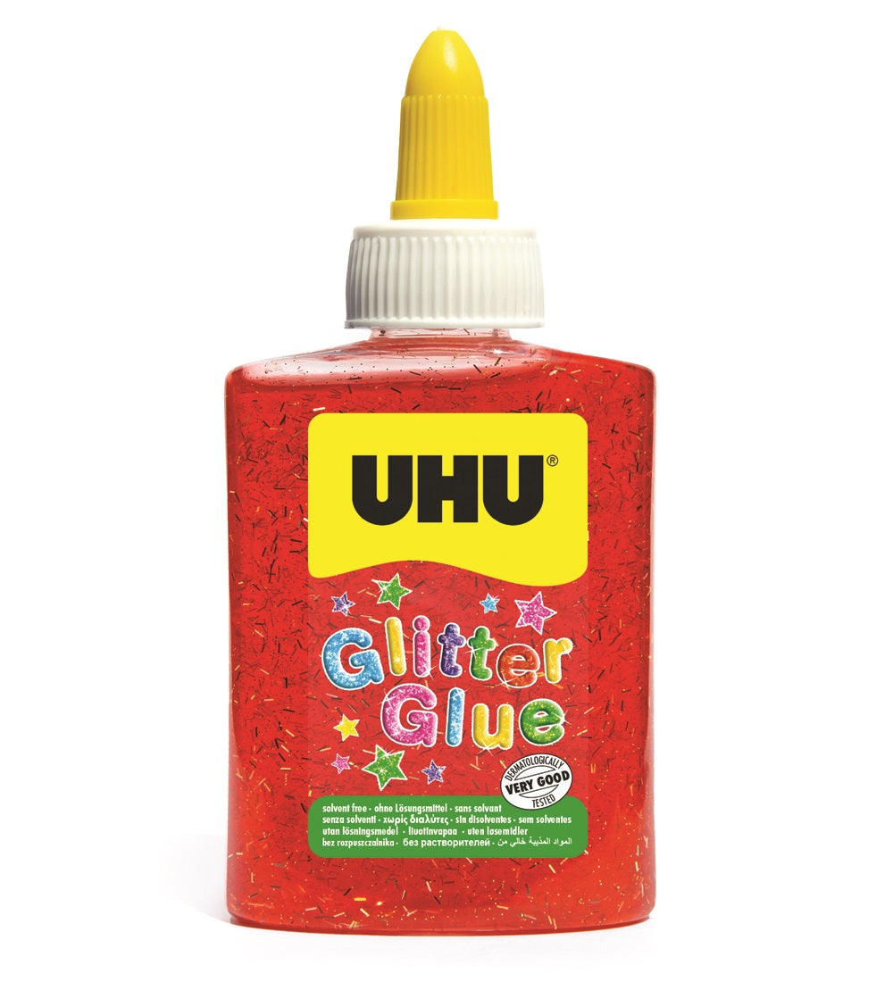 UHU Glitzerkleber – rot – 88,5 ml – auswaschbar, lösungsmittelfrei – zum Basteln