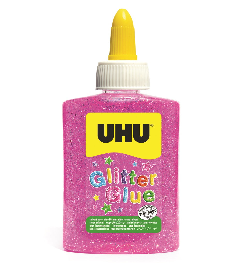UHU Glitzerkleber – Pink – 88,5 ml – Auswaschbar, Lösungsmittelfrei – Für Basteln