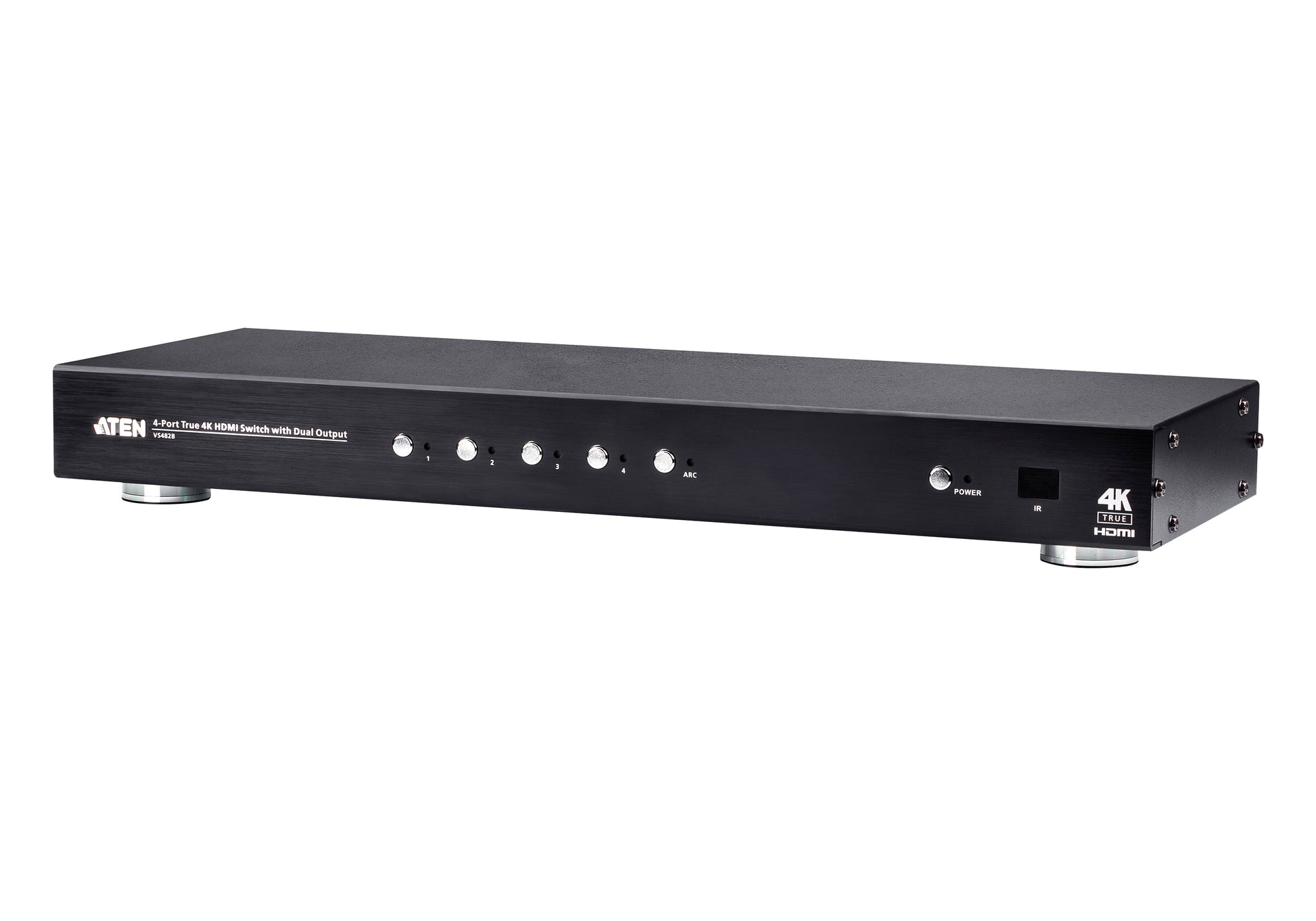 ATEN VS482B – HDMI Switch, 4× HDMI Ein / 2× HDMI Aus, 4K@60 Hz, 5 m, HDR, ARC, IR, RS-232, Toslink/Coax
