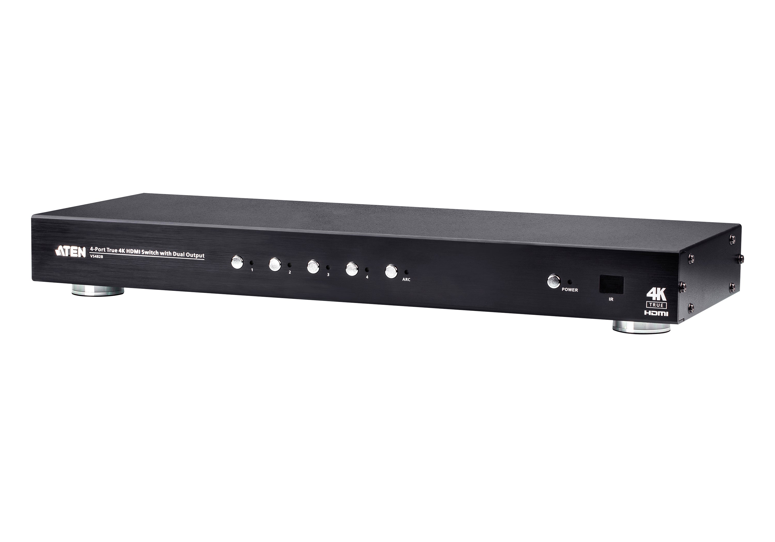 ATEN VS482B – HDMI Switch, 4× HDMI Ein / 2× HDMI Aus, 4K@60 Hz, 5 m, HDR, ARC, IR, RS-232, Toslink/Coax