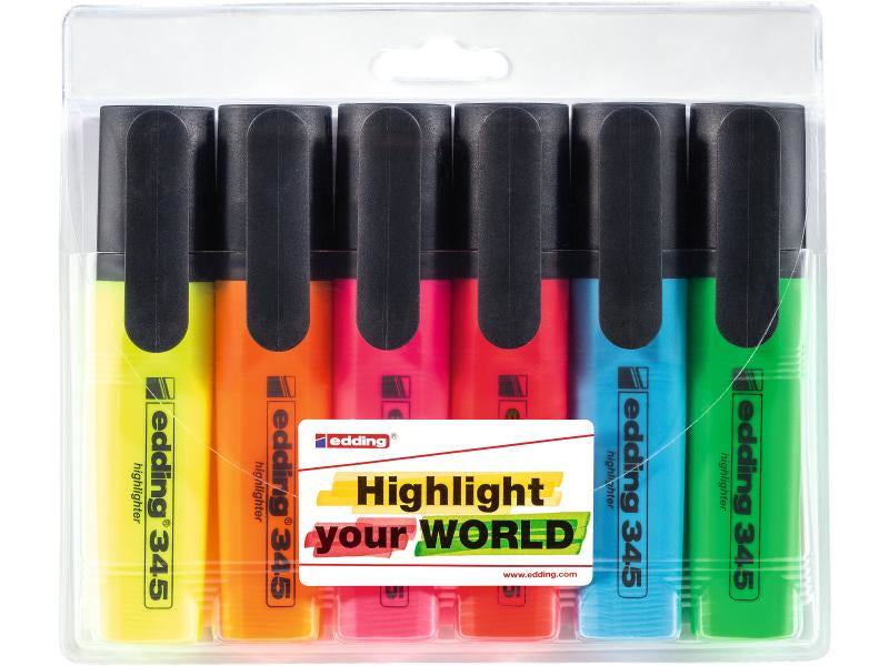 Edding Textmarker – 6er Set, Farben sortiert, Keilspitze 2–5 mm, nachfüllbar
