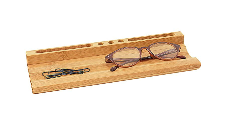 Wedo Multiköcher – 2 Fächer, 3 Stiftehalterungen, mit Smartphone-Ablage, natur, Bambus, B 280 × H 38 × T 90 mm