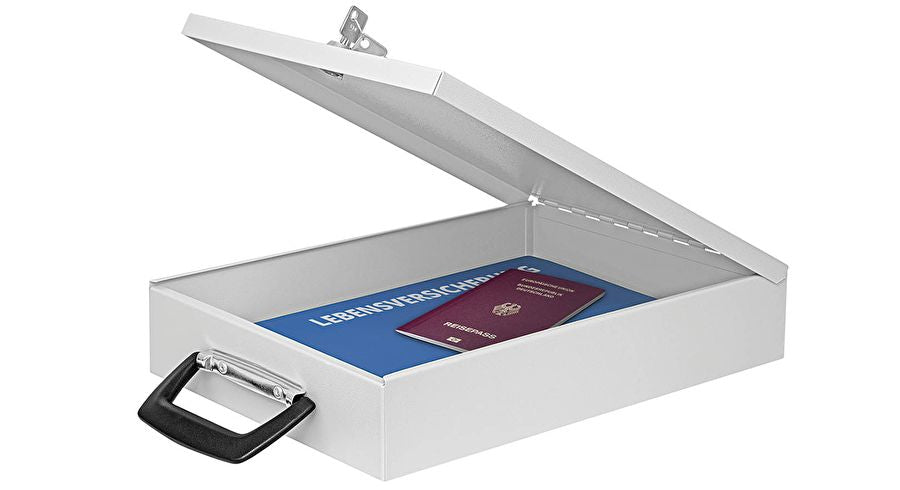 Wedo Dokumentenkassette – mit Schlüssel – 35,5 × 26 × 6,7 cm – Weiss – Stahl