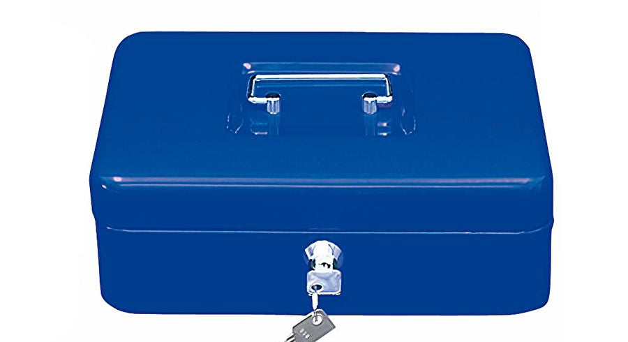 Wedo Geldkassette – mit Schlüssel – 25 × 18 × 9 cm – Blau – Stahl