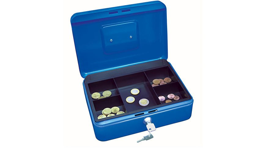 Wedo Geldkassette – mit Schlüssel – 25 × 18 × 9 cm – Blau – Stahl