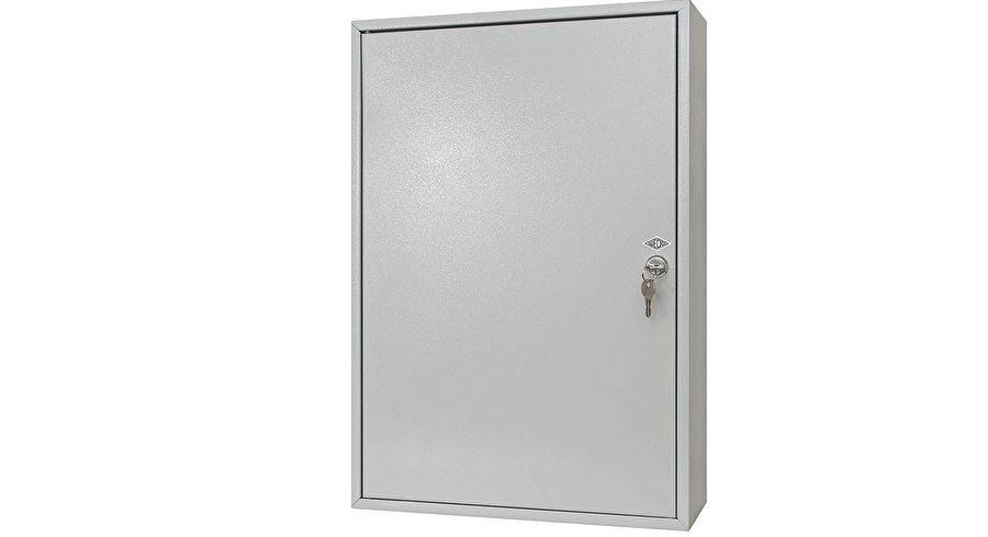 Wedo Schlüsselkasten, Zylinderschloss, Stahlblech, Grau – B 380 × H 550 × T 140 mm – Wandmontage