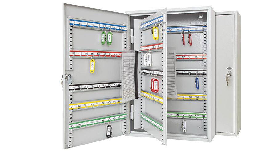Wedo Schlüsselkasten, Zylinderschloss, Stahlblech, Grau – B 380 × H 550 × T 140 mm – Wandmontage