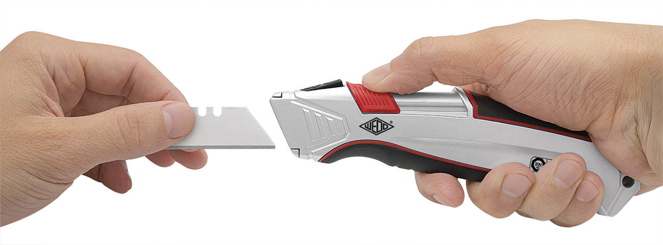 Wedo Safety-Cutter ALU – Einziehbares Trapezmesser 19 mm, Aluminiumgehäuse, mit Sperre