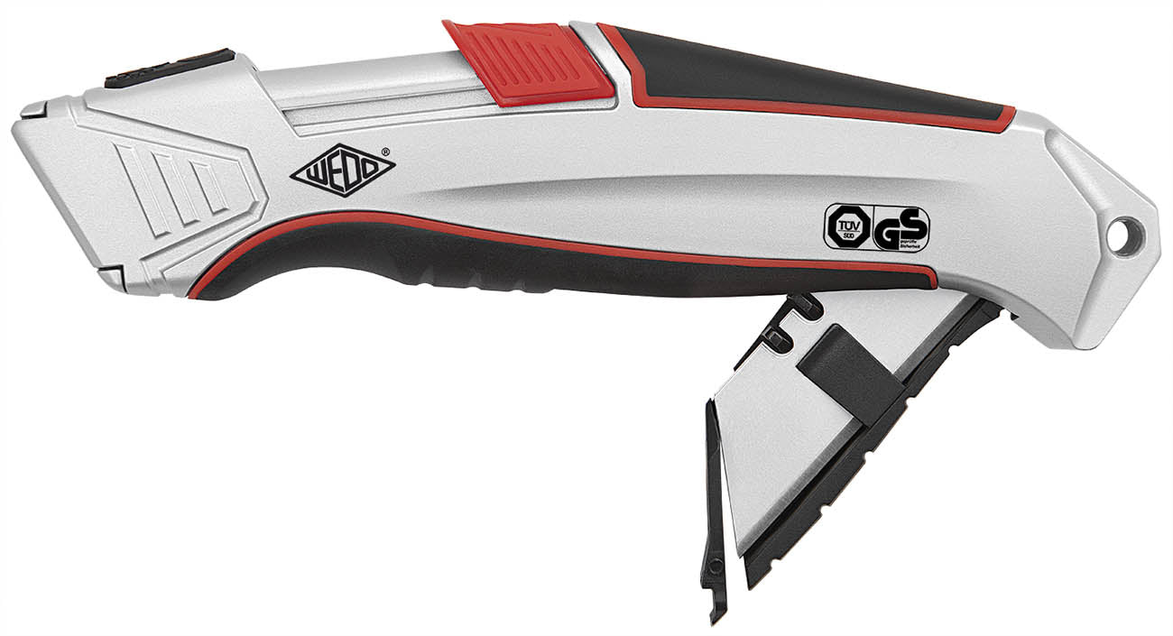 Wedo Safety-Cutter ALU – Einziehbares Trapezmesser 19 mm, Aluminiumgehäuse, mit Sperre
