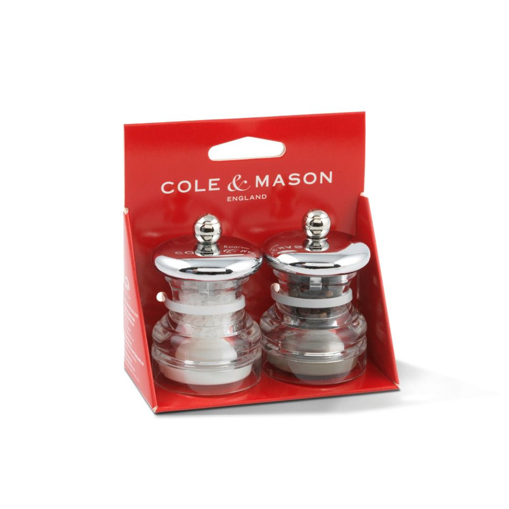 Cole & Mason Salz-/Pfeffermühle 6,5 cm, Acryl/Edelstahl, transparent/silber, 2-teilig