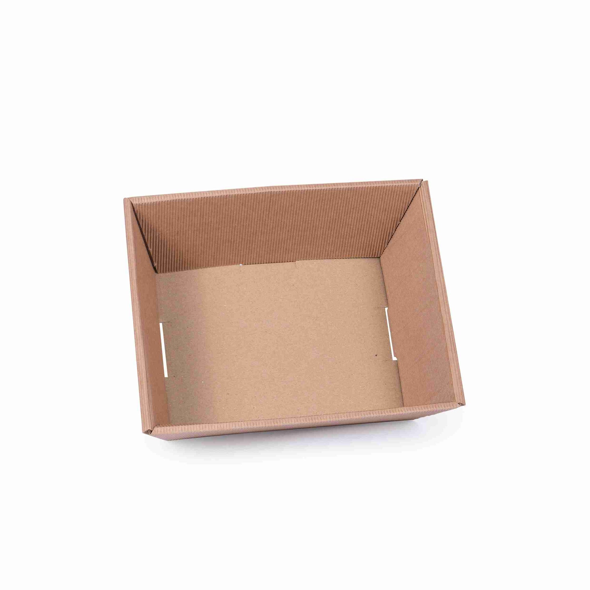 Rechteckiger Geschenkkorb Wellpappe natur – Innenmass 190 × 90 × 140 mm – 1 Stk., ab 200 Stk.