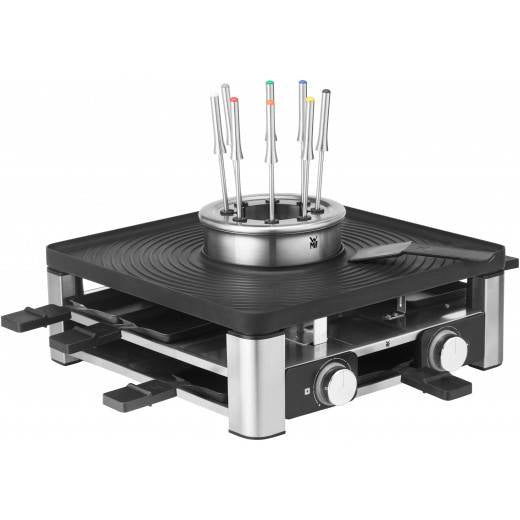 WMF Lumero Raclette-Kombi 0415480011 – 8 Personen, 1800 W, Aluguss-Grillplatte – Schwarz/Edelstahl