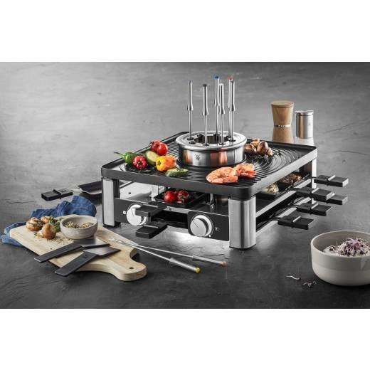 WMF Lumero Raclette-Kombi 0415480011 – 8 Personen, 1800 W, Aluguss-Grillplatte – Schwarz/Edelstahl