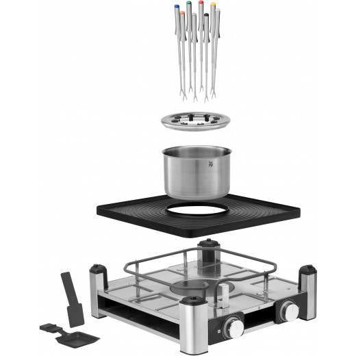 WMF Lumero Raclette-Kombi 0415480011 – 8 Personen, 1800 W, Aluguss-Grillplatte – Schwarz/Edelstahl