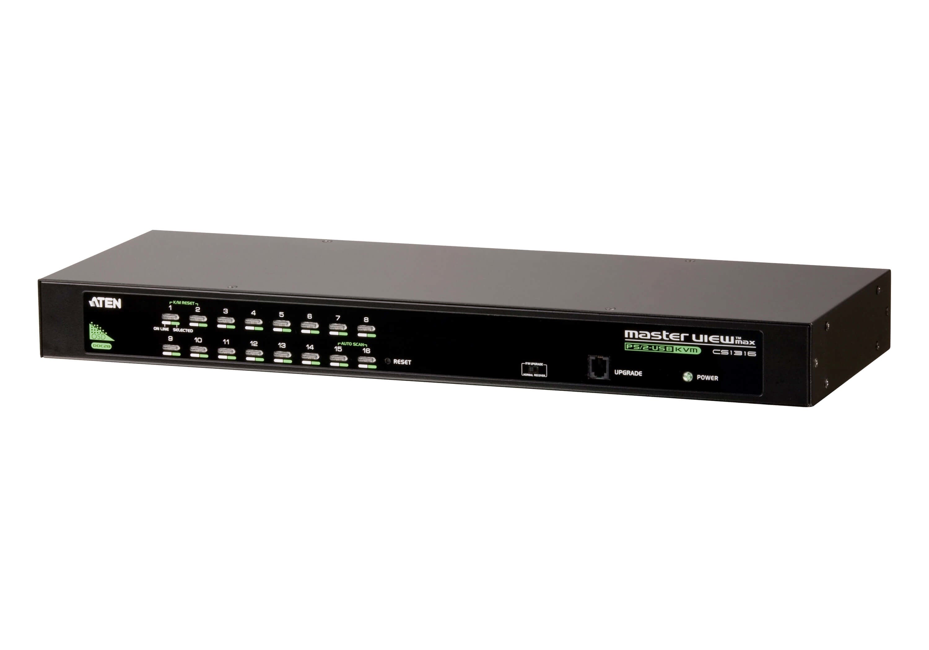 ATEN KVM-Switch, 16-Port, USB/PS2, 2048 × 1536, kaskadierbar (2 Ebenen), Broadcast, Multiplattform