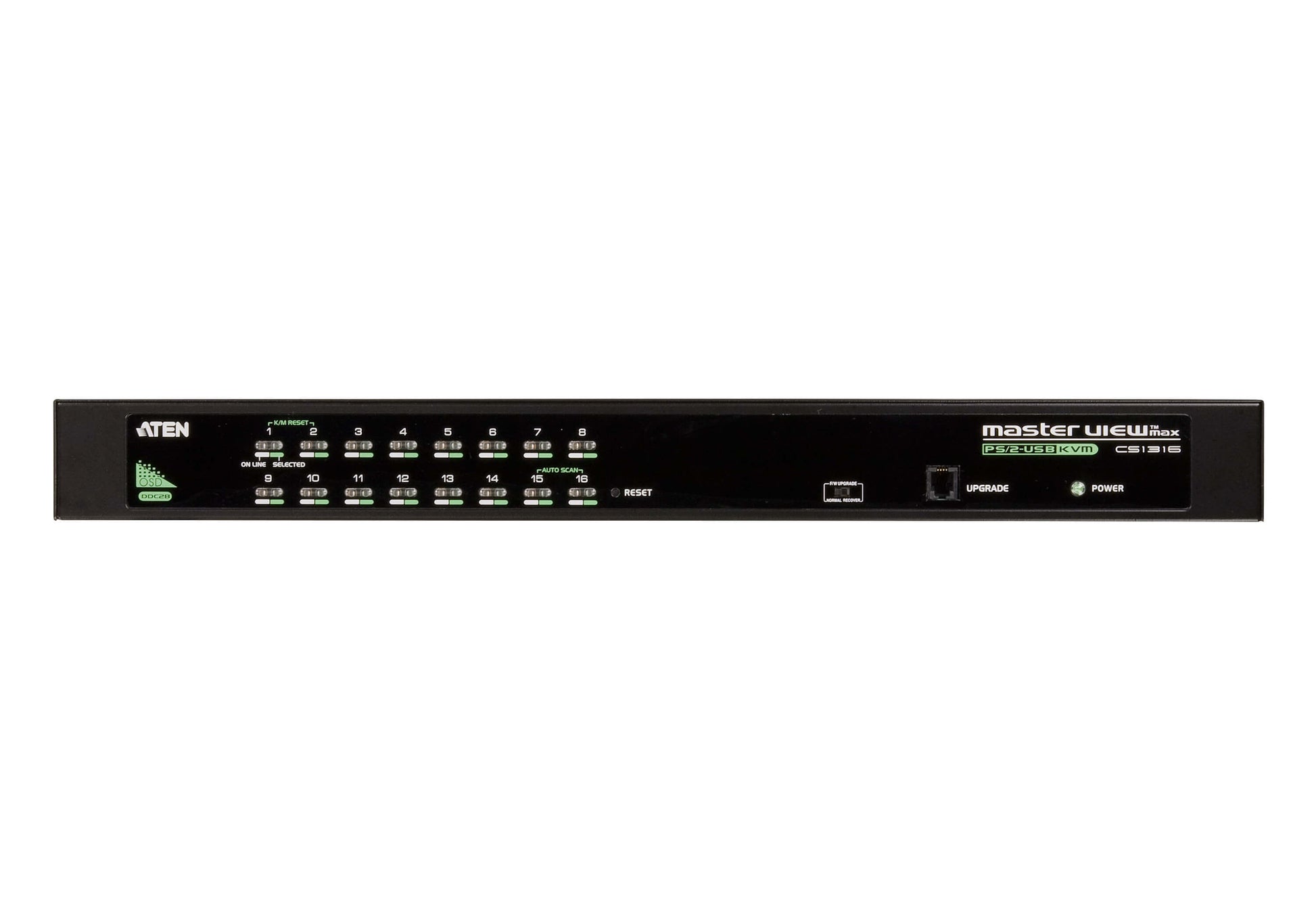 ATEN KVM-Switch, 16-Port, USB/PS2, 2048 × 1536, kaskadierbar (2 Ebenen), Broadcast, Multiplattform