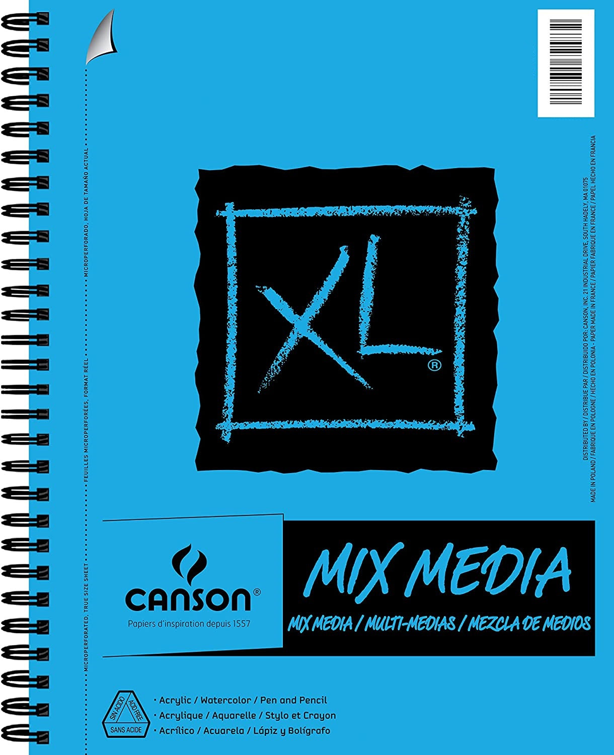 Canson XL Mixed Media Block – A4 – 300 g/m² – Spiralbindung – 30 Blatt, weiss, für Acryl, Marker & Tinte