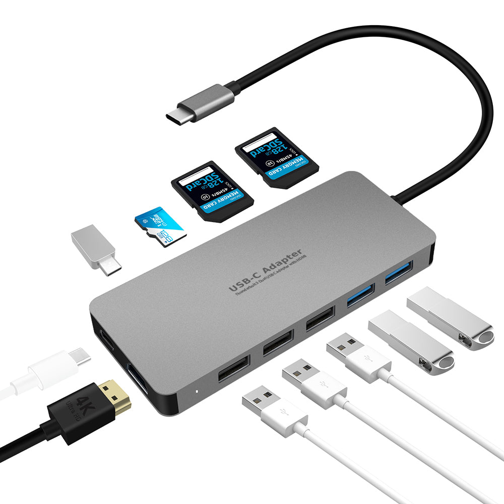 EXSYS EX-1221HM USB-Hub – USB-C, 1× HDMI, 5× USB-A, 87 W PD, SD/microSD, für Windows/Mac/Linux