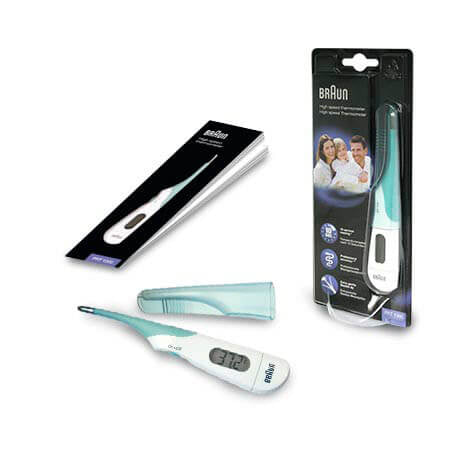 Braun Digitalfieberthermometer – Kunststoff/Metall, mehrfarbig, Speicherfunktion, für Axillar, Oral und Rektal