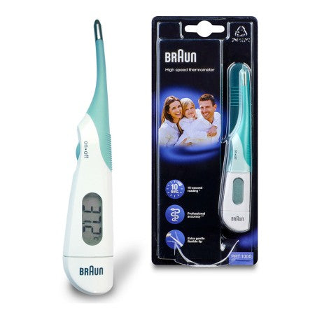 Braun Digitalfieberthermometer – Kunststoff/Metall, mehrfarbig, Speicherfunktion, für Axillar, Oral und Rektal