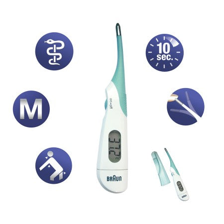 Braun Digitalfieberthermometer – Kunststoff/Metall, mehrfarbig, Speicherfunktion, für Axillar, Oral und Rektal