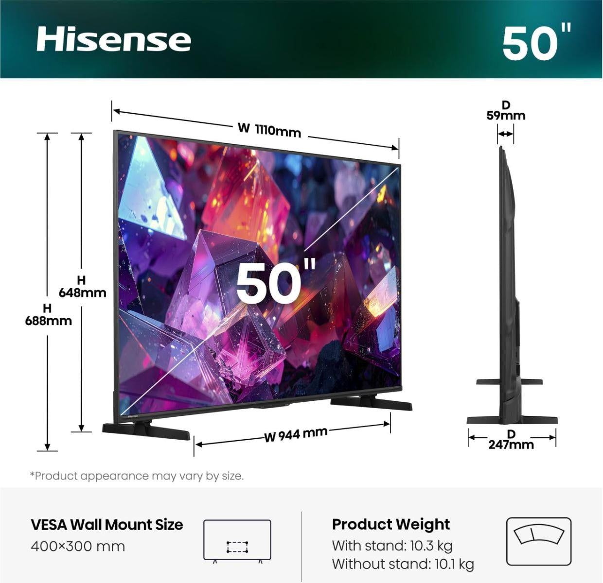 Hisense 50E7S PRO – 50" QLED Fernseher – 4K UHD – QLED – VIDAA U9 – 144 Hz – 350 cd/m² – Dolby Vision