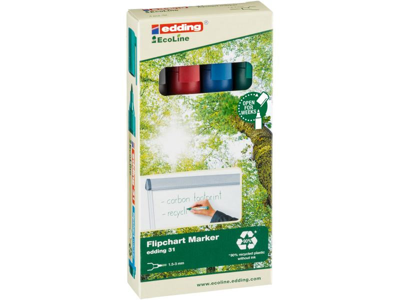 Edding Flipchart-Marker 31 EcoLine – Rundspitze 1,5-3 mm – Sortiert – 4er-Set