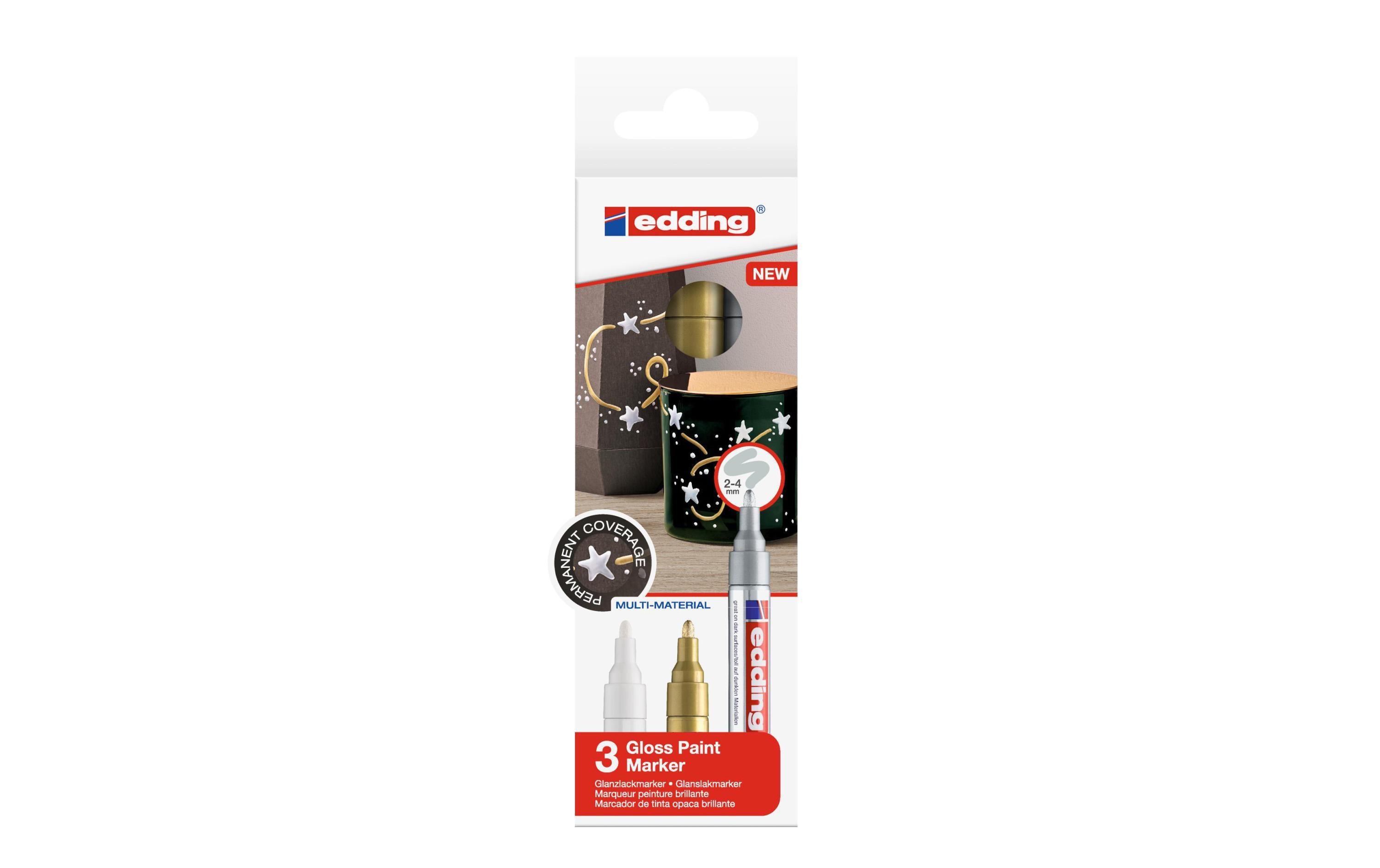 Edding 750 Paint Marker Metallic – Feine Spitze 2–4 mm – Gold/Silber/Weiss – 3er-Set