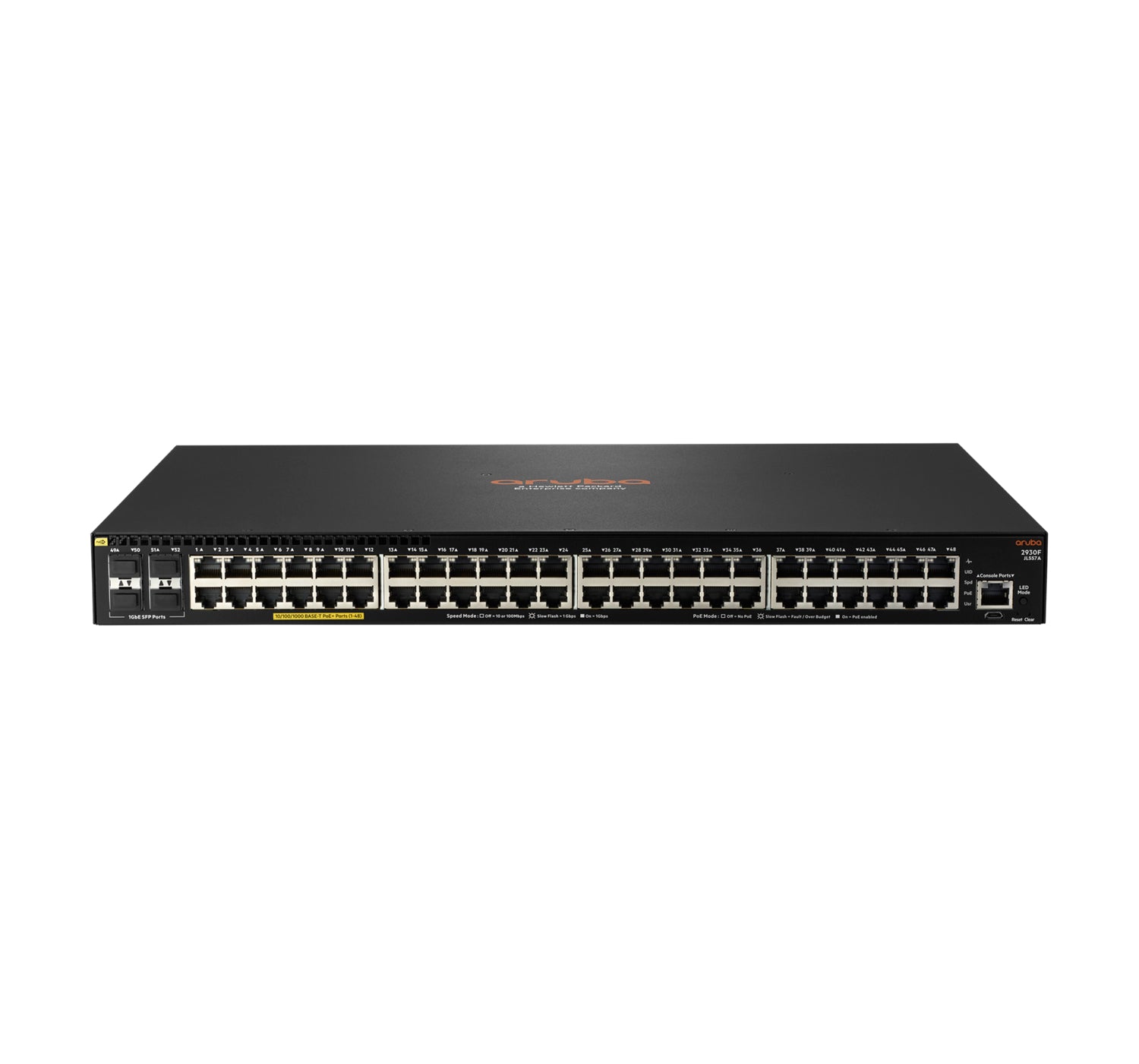 HPE Aruba 2930F – Managed Switch – 48×GbE, 4×SFP+, L3, PoE+ 740 W, 1U