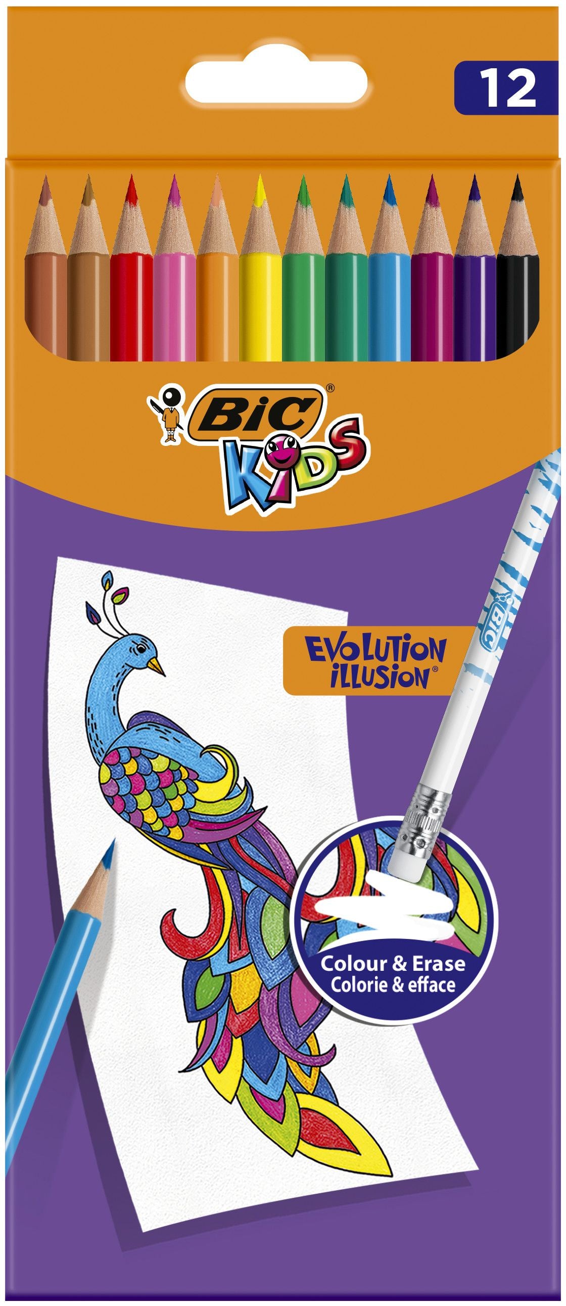 BIC Buntstifte Evolution Illusion Kids – 12 Farben, im Kartonetui, Ø 2,8 mm, Kunstharz