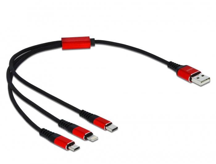 DeLOCK Multi-Kabel – 3-in-1 USB-A auf USB-C/Micro-USB/Lightning 0,3 m, geflochten – für iPhone/Android