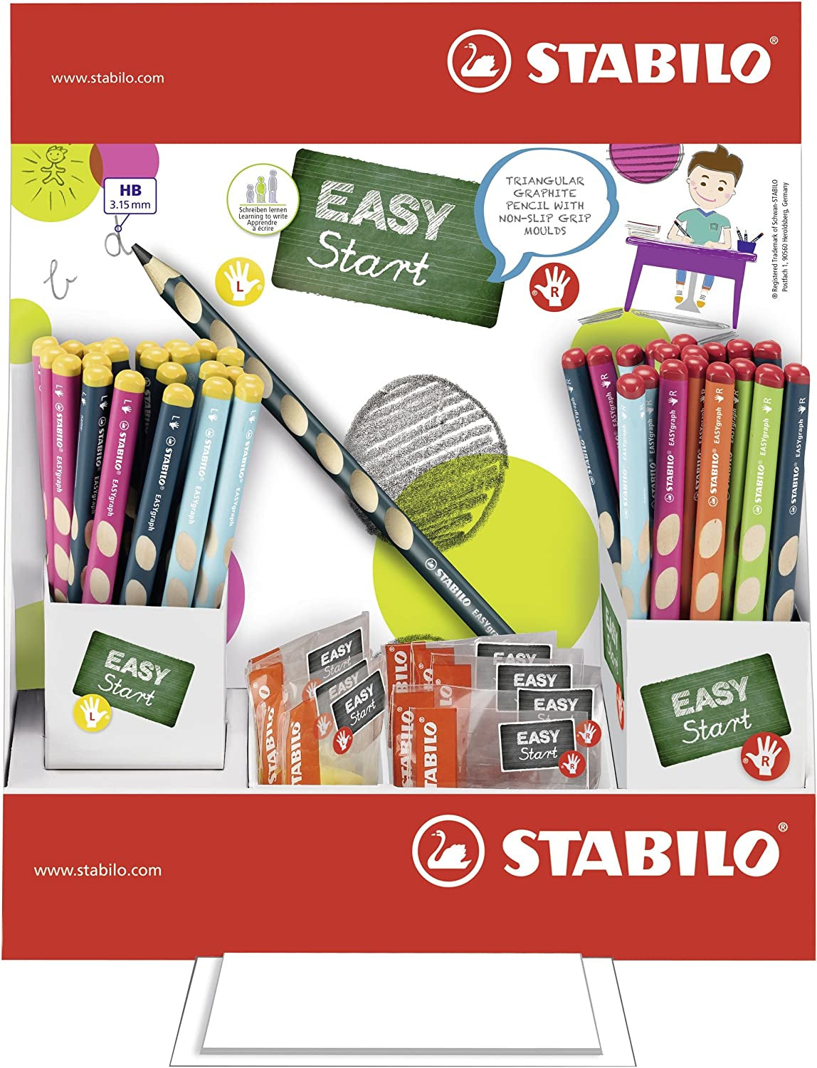 STABILO EASYgraph Bleistift, Dreikant, Grip-Zone, Jumbo, HB, Mine Ø 3,15 mm – Set, 84-teilig