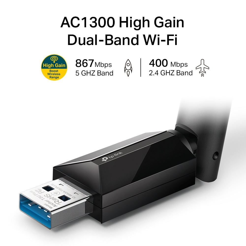 TP-Link Archer T3U Plus USB-WLAN-Adapter – Wi-Fi 5 (802.11ac), bis zu 1,3 Gbit/s, Dualband, USB 3.2 Gen 1