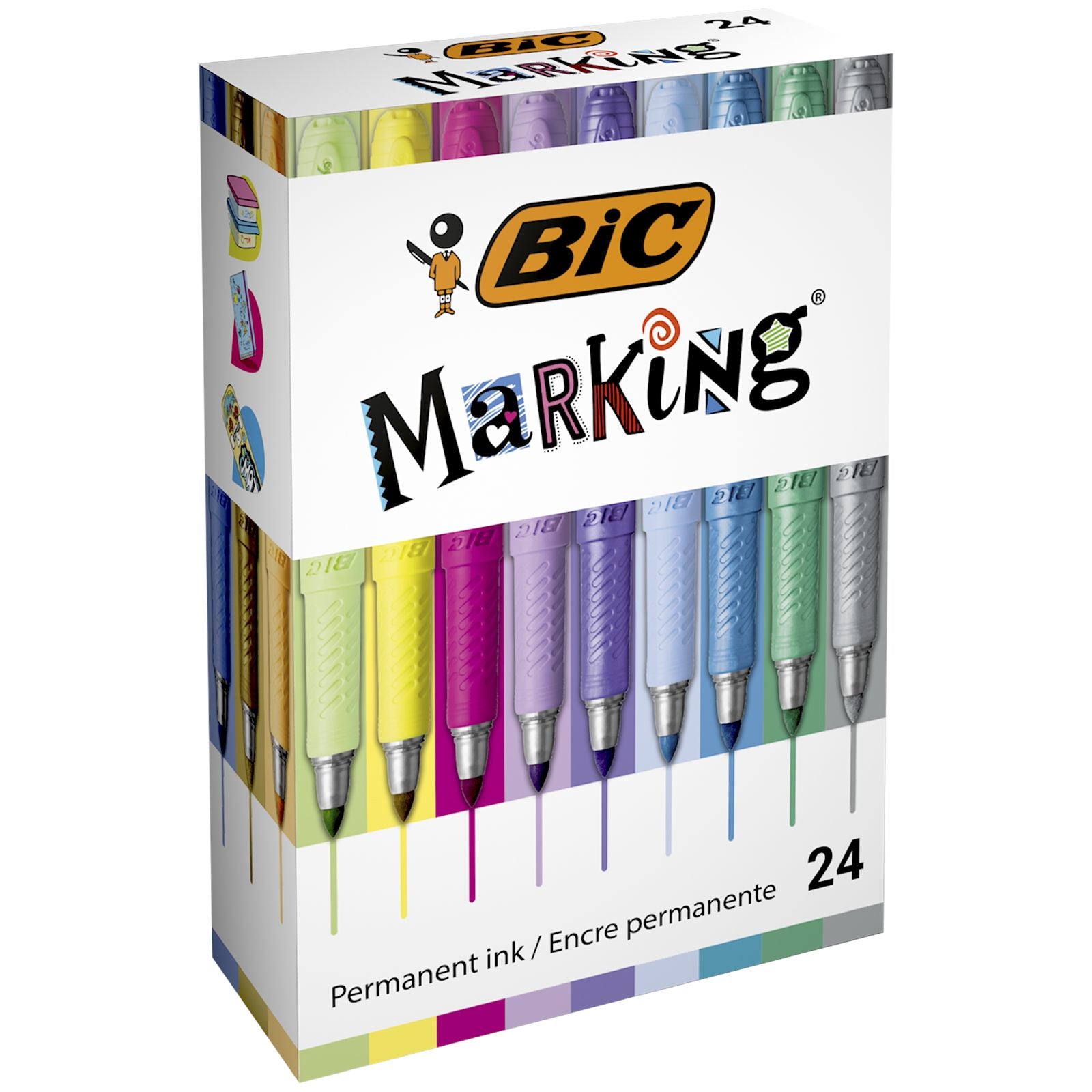 BIC Permanentmarker – Rundspitze 1,8 mm – Mehrfarbig – 24er-Set – für Glas, Metall