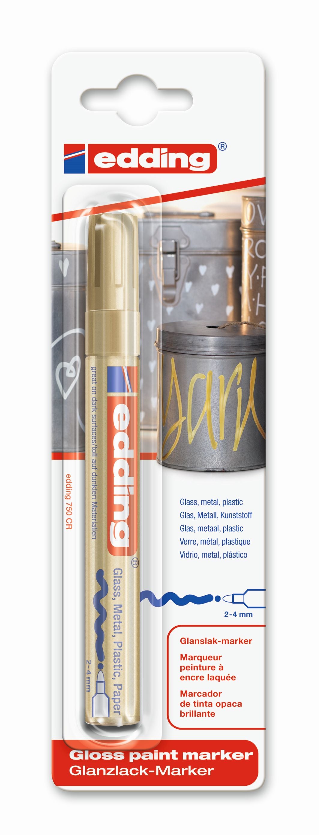Edding 750 Paintmarker Metallic – Rundspitze 2–4 mm – Gold – für Glas, Metall und Kunststoff