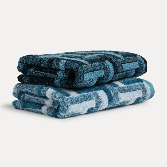 Möve Duschtuch Tide Tiles – 67 × 140 cm, Aqua, Baumwolle, 520 g/m²